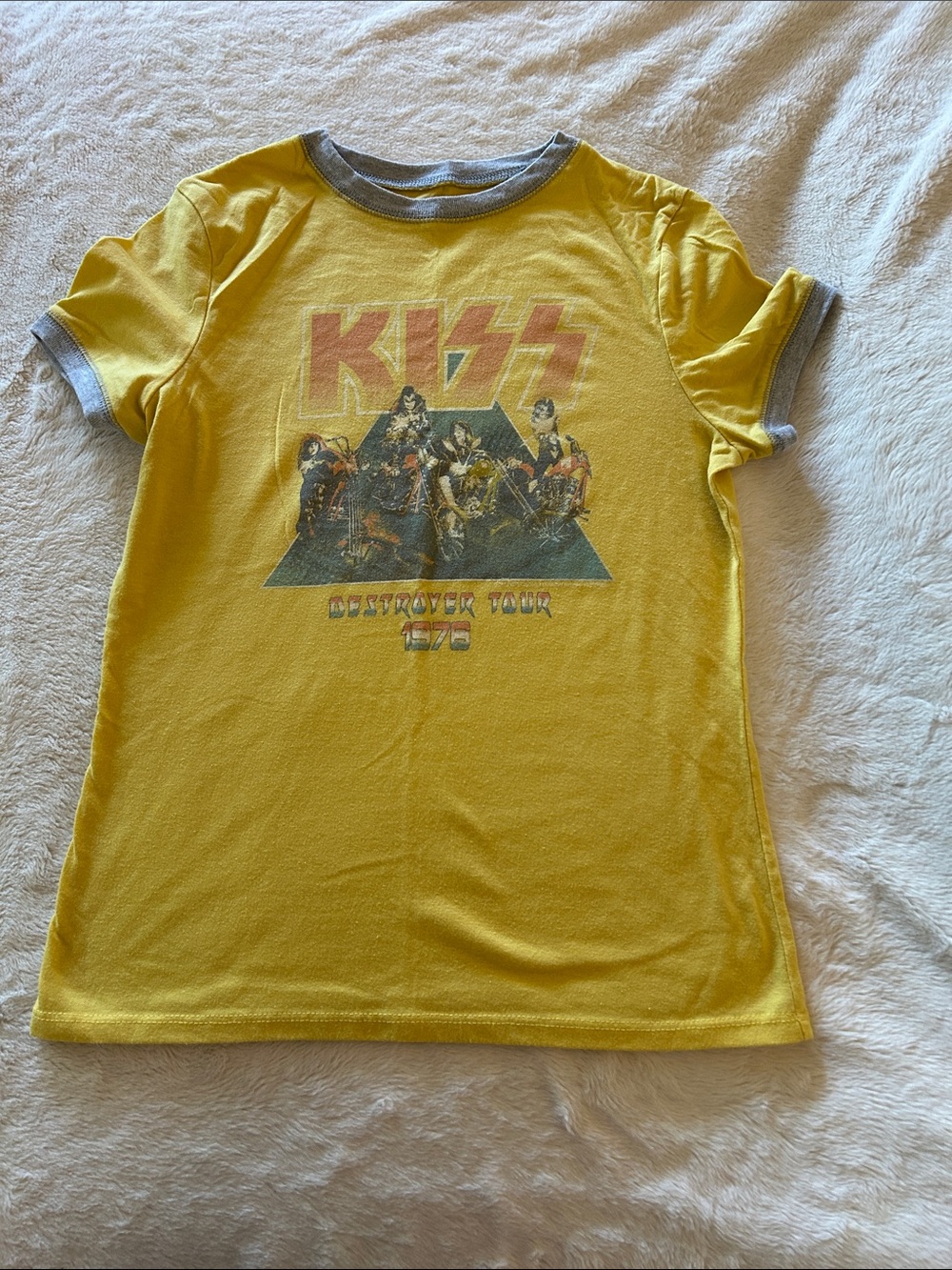 KISS Yellow Short Sleeve Ringer Tee with Gray Trim